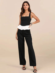 Contrast Ruffled Hem Square Neck Tank