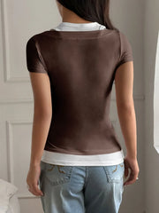 Contrast Short Sleeve Fake Two Piece T-Shirt