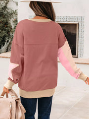 Contrast Star Patchwork Exposed Seam Uneven Hem Drop Shoulder Sweatshirt