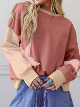 Contrast Star Patchwork Exposed Seam Uneven Hem Drop Shoulder Sweatshirt