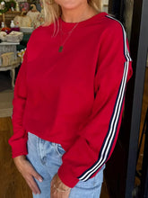 Contrast Striped Detail Varsity Sweatshirt Deep Red / S