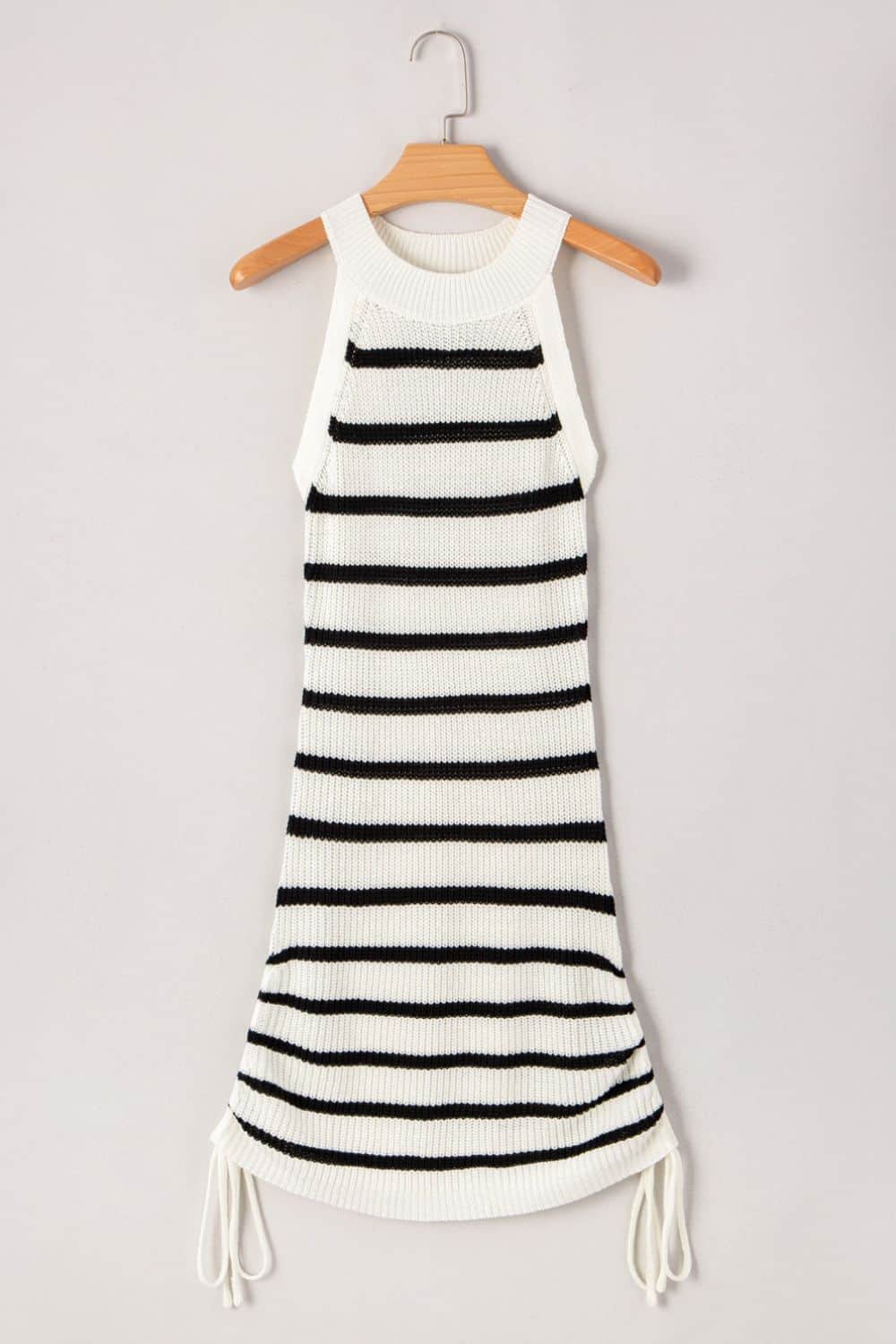 Contrast Striped Drawstring Detail Sleeveless Sweater Dress