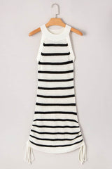 Contrast Striped Drawstring Detail Sleeveless Sweater Dress