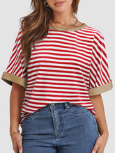 Contrast Striped Round Neck Half Sleeve T-Shirt Red/White / S