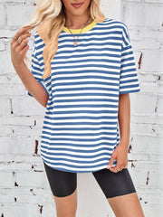 Contrast Striped Round Neck T-Shirt Sky Blue / S