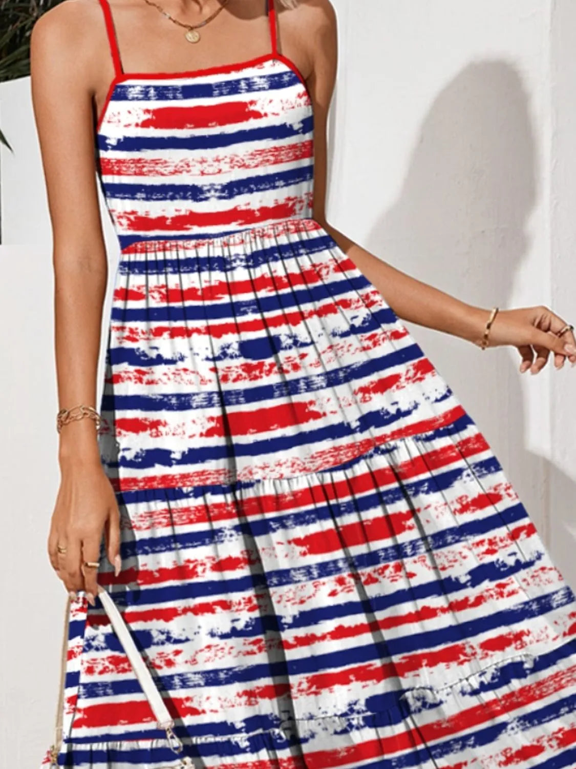 Contrast Striped Square Neck Midi Cami Dress