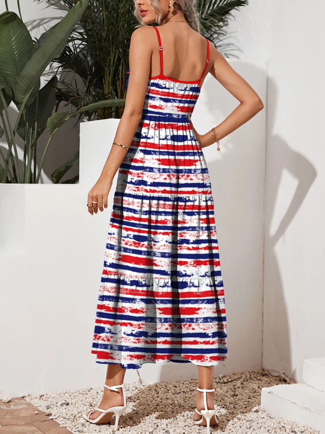 Contrast Striped Square Neck Midi Cami Dress