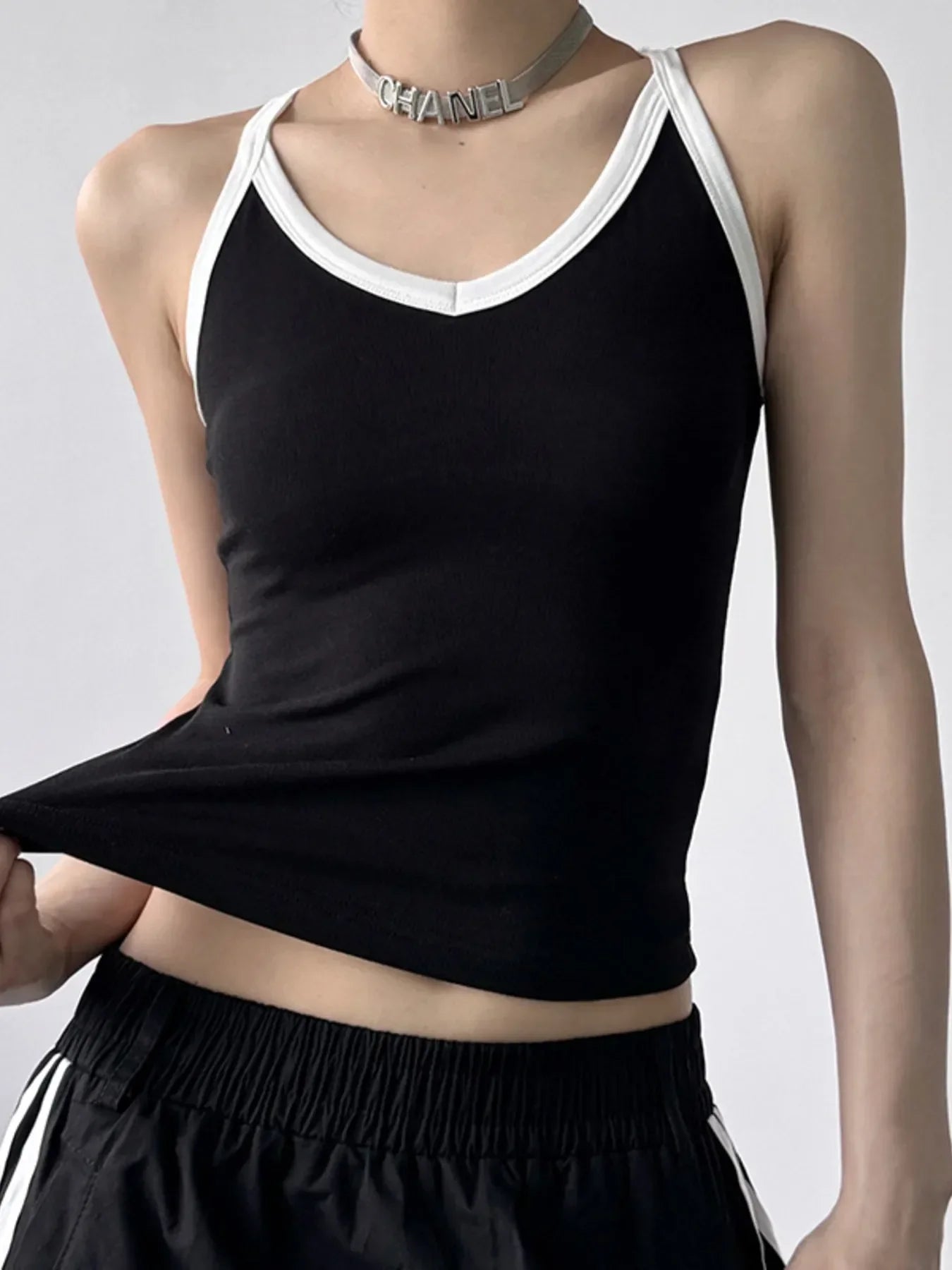 Contrast Trim Cami Top Black / S