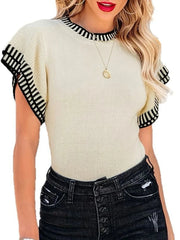 Contrast Trim Cap Sleeve Sweater