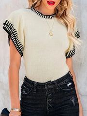 Contrast Trim Cap Sleeve Sweater
