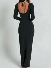 Contrast Trim Long Sleeve Bodycon Maxi Dress
