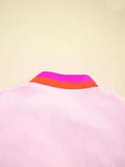 Contrast Trim Notched Short Sleeve Blouse