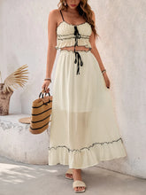 Contrast Trim Scoop Neck Cami and Skirt Set Cream / S