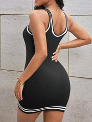 Contrast Trim Scoop Neck Knit Dress