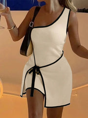 Contrast Trim Single Shoulder Mini Dress