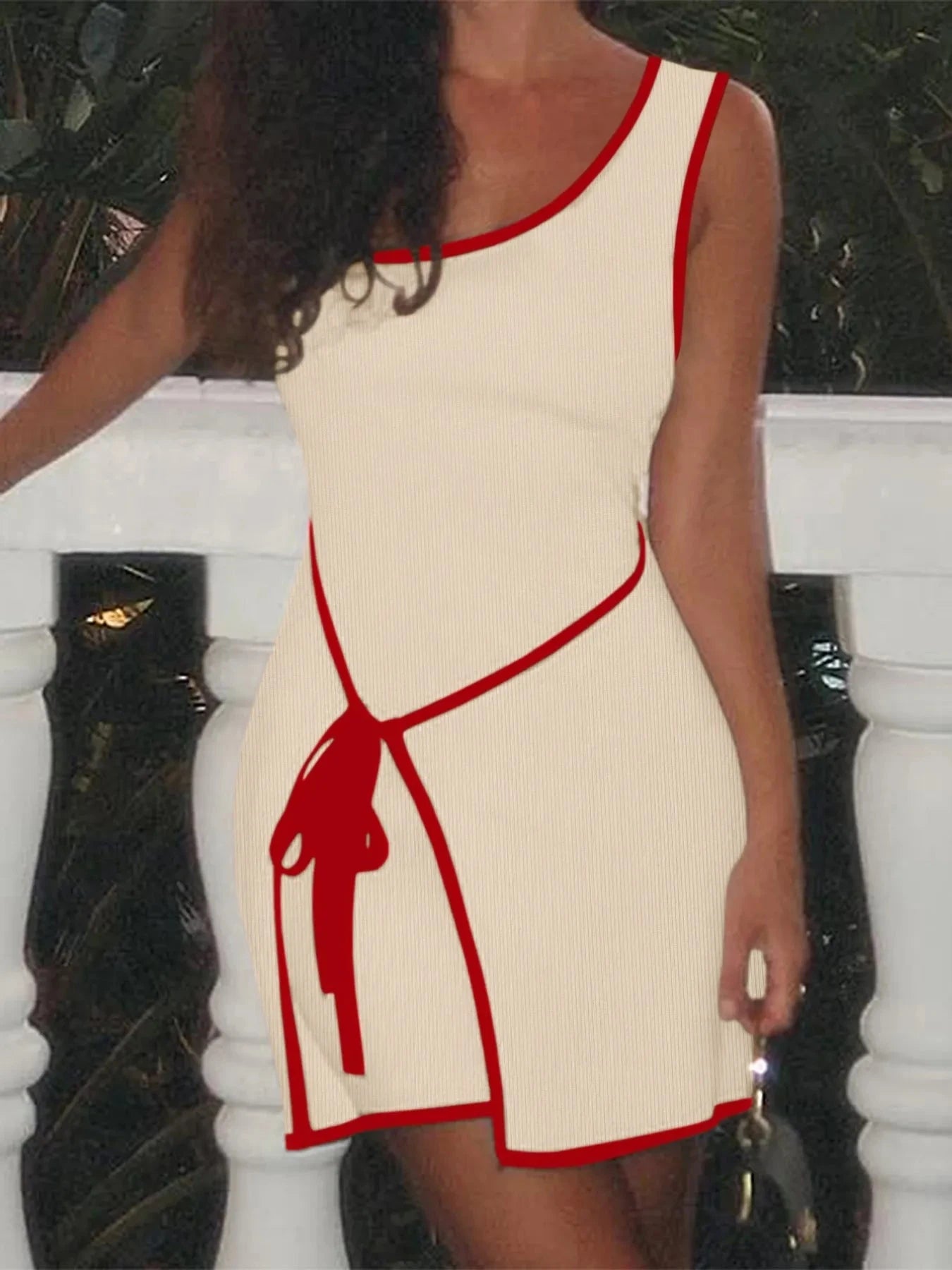 Contrast Trim Single Shoulder Mini Dress