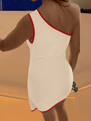 Contrast Trim Single Shoulder Mini Dress
