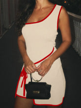 Contrast Trim Single Shoulder Mini Dress Scarlet / S