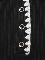 Contrast Trim Texture Long Sleeve Sweater Dress