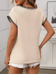 Contrast Trim V-Neck Knit Top
