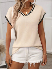Contrast Trim V-Neck Knit Top