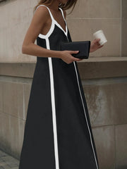 Contrast Trim V-Neck Maxi Dress