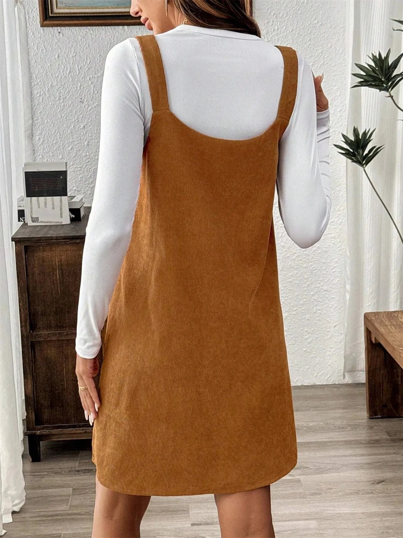 Corduroy Overall Dress with Pockets