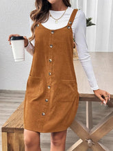 Corduroy Overall Dress with Pockets Light Brown / S