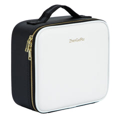 Cosmetic Travel Case with Adjustable LED Mirror and Dividers White with Mirror