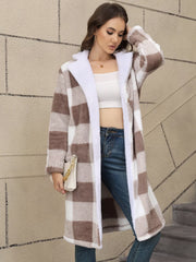 Cozy Plaid Fleece Longline Winter Coat