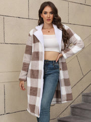 Cozy Plaid Fleece Longline Winter Coat