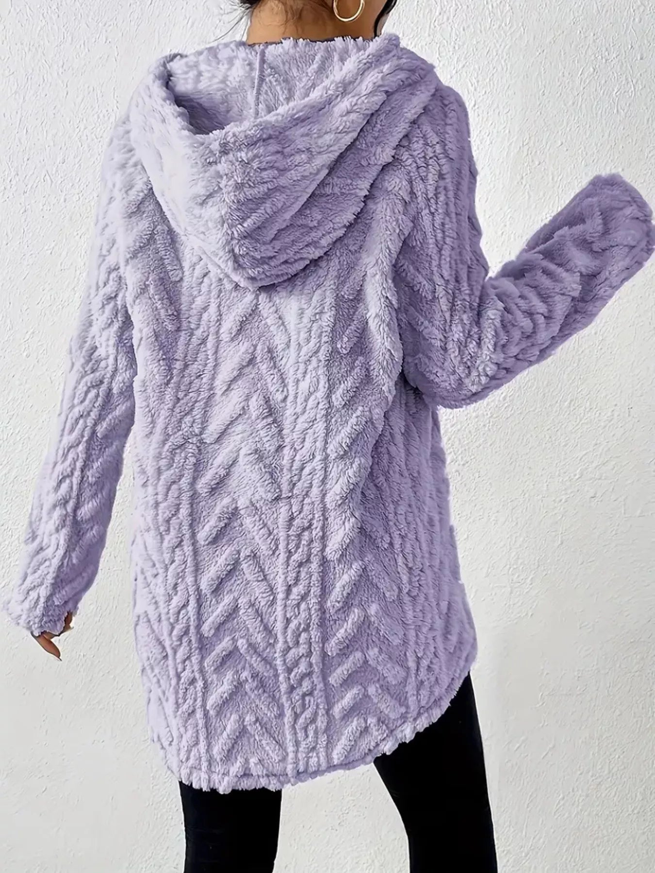 Cozy Textured Drawstring Fleece Hoodie