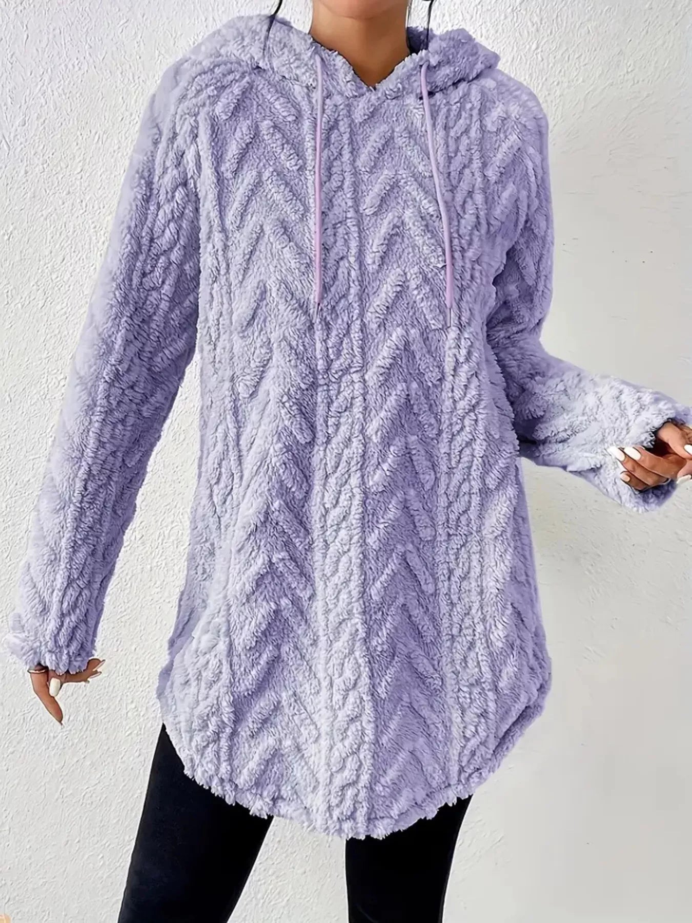 Cozy Textured Drawstring Fleece Hoodie