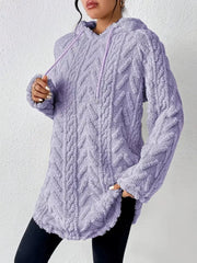 Cozy Textured Drawstring Fleece Hoodie Purple / S