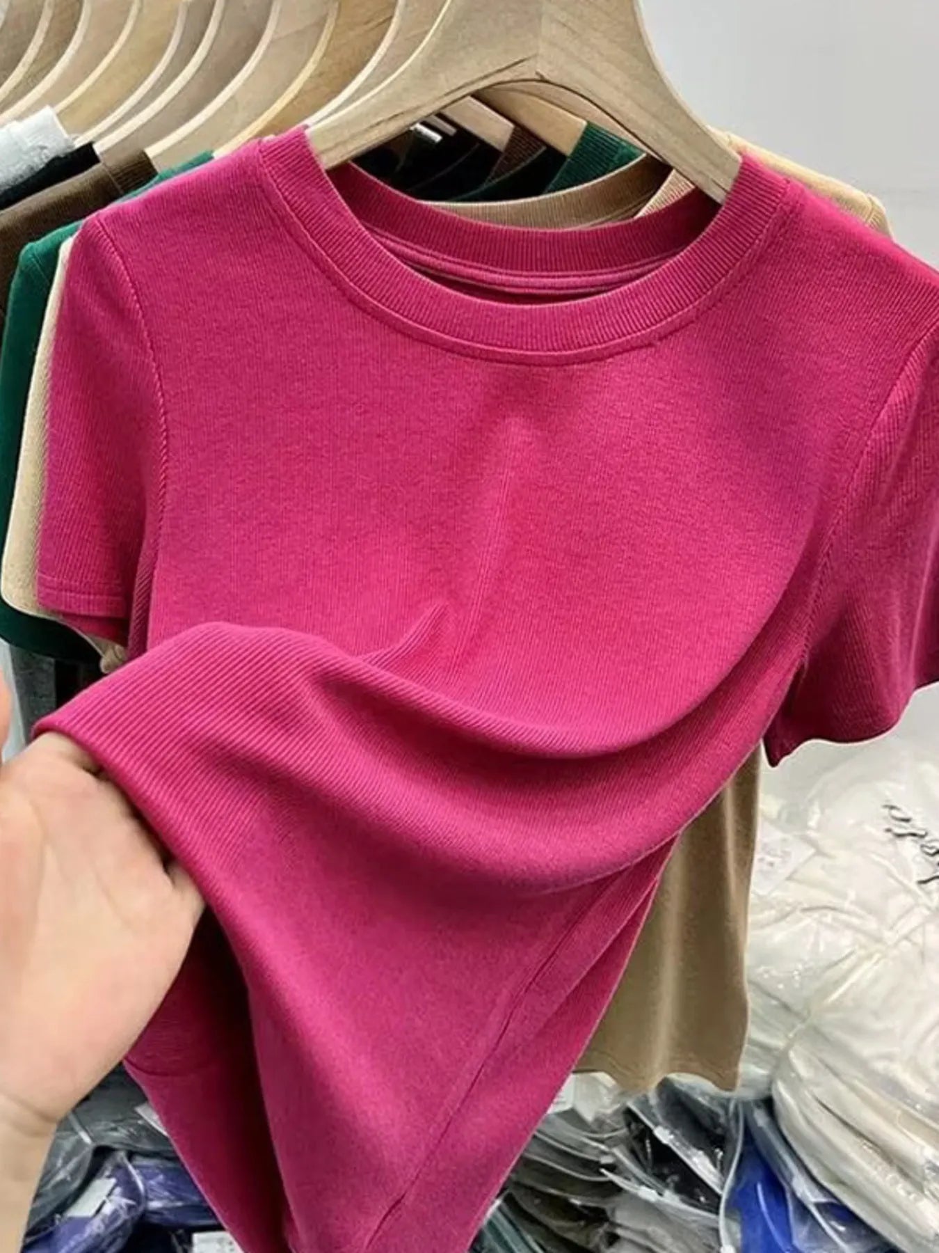 Crew Neck Short Sleeve T-Shirt Cerise / M