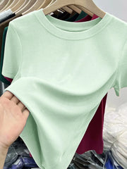 Crew Neck Short Sleeve T-Shirt Light Green / M