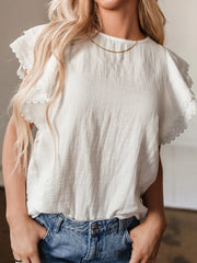 Crinkled Layered Ruffled Flutter Sleeve Blouse