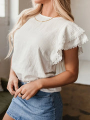 Crinkled Layered Ruffled Flutter Sleeve Blouse