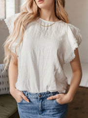Crinkled Layered Ruffled Flutter Sleeve Blouse White / S