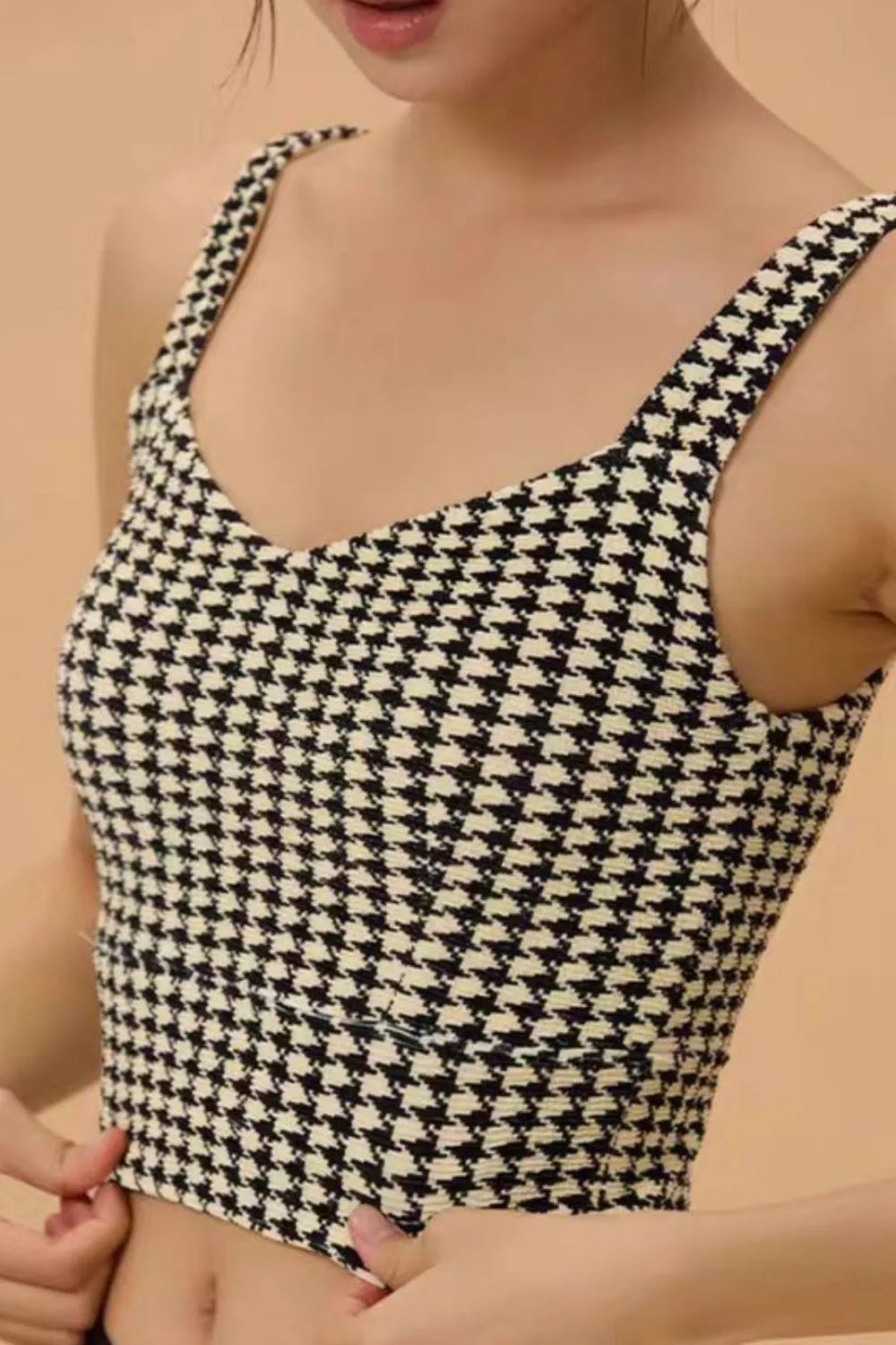 Crisscross Back Houndstooth Active Bra