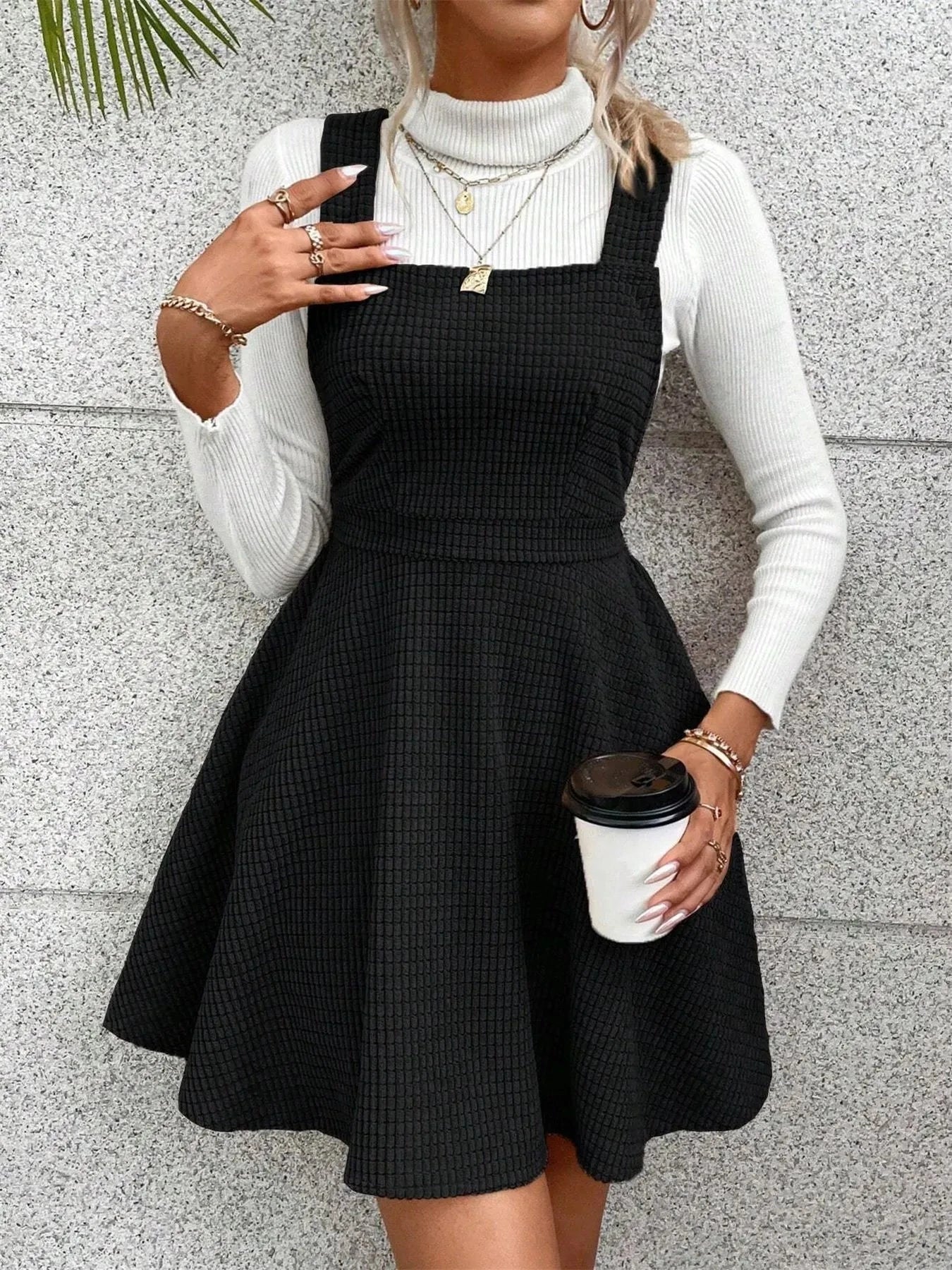 Crisscross Back Square Neck Mini Dress Black / S