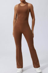 Crisscross Wide Strap Sleeveless Jumpsuit Brown / S