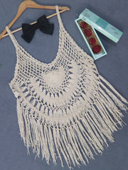 Crochet Fringe Beach Cover Up Apricot / One Size