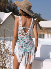 Crochet Fringe Beach Cover Up White / One Size