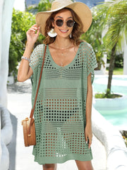 Crochet Knit Beach Cover Up Dress Green / One Size