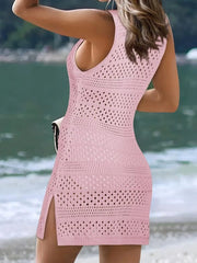 Crochet Knit Cover-Up Dress with Side Slit