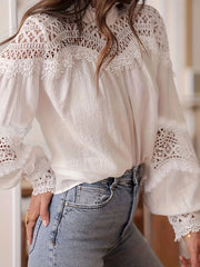 Crochet Lace Detail Long Sleeve Blouse