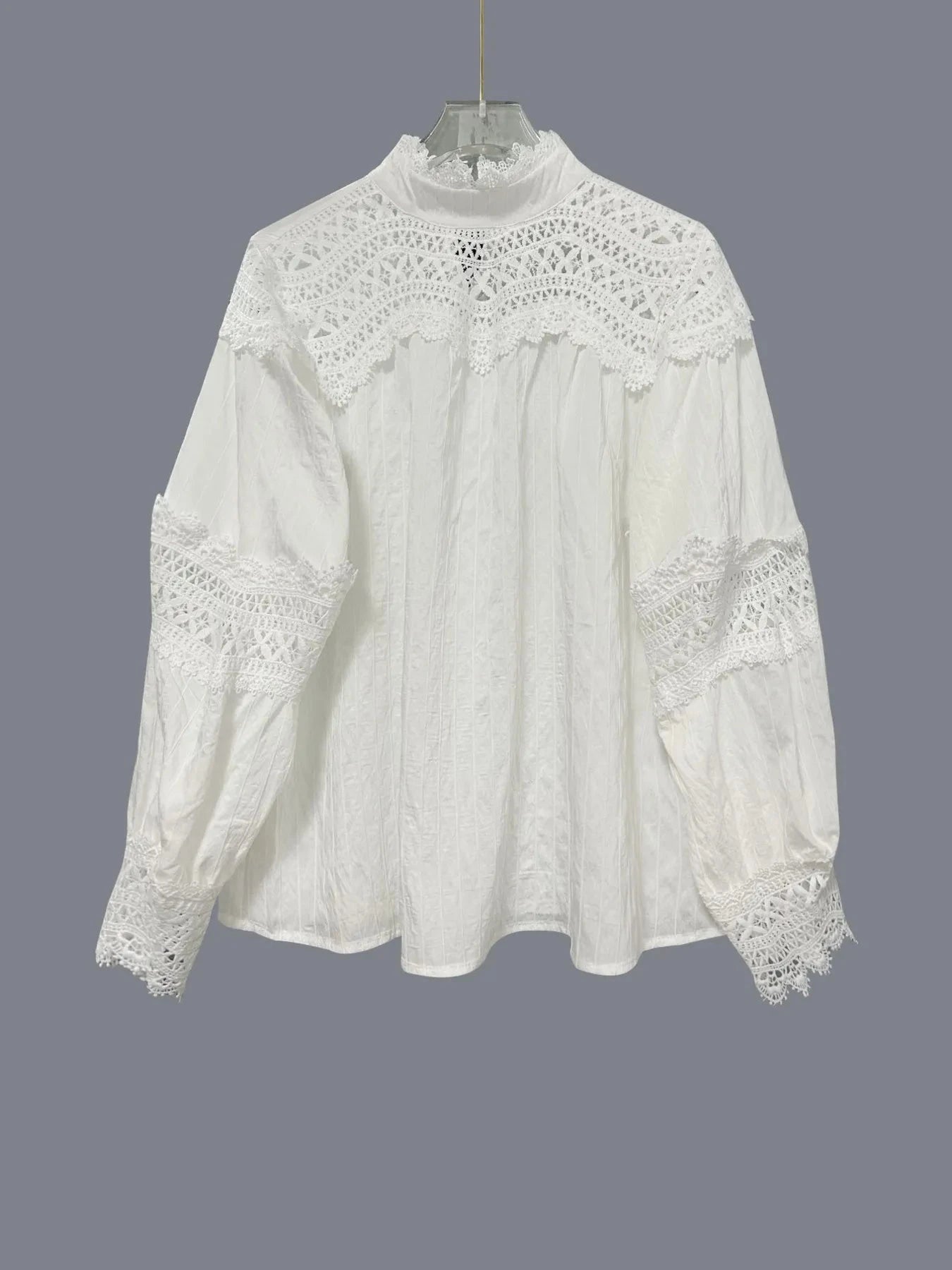 Crochet Lace Detail Long Sleeve Blouse