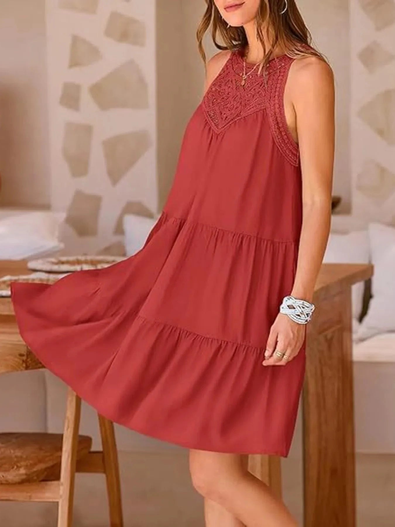 Crochet Lace Tiered Summer Dress