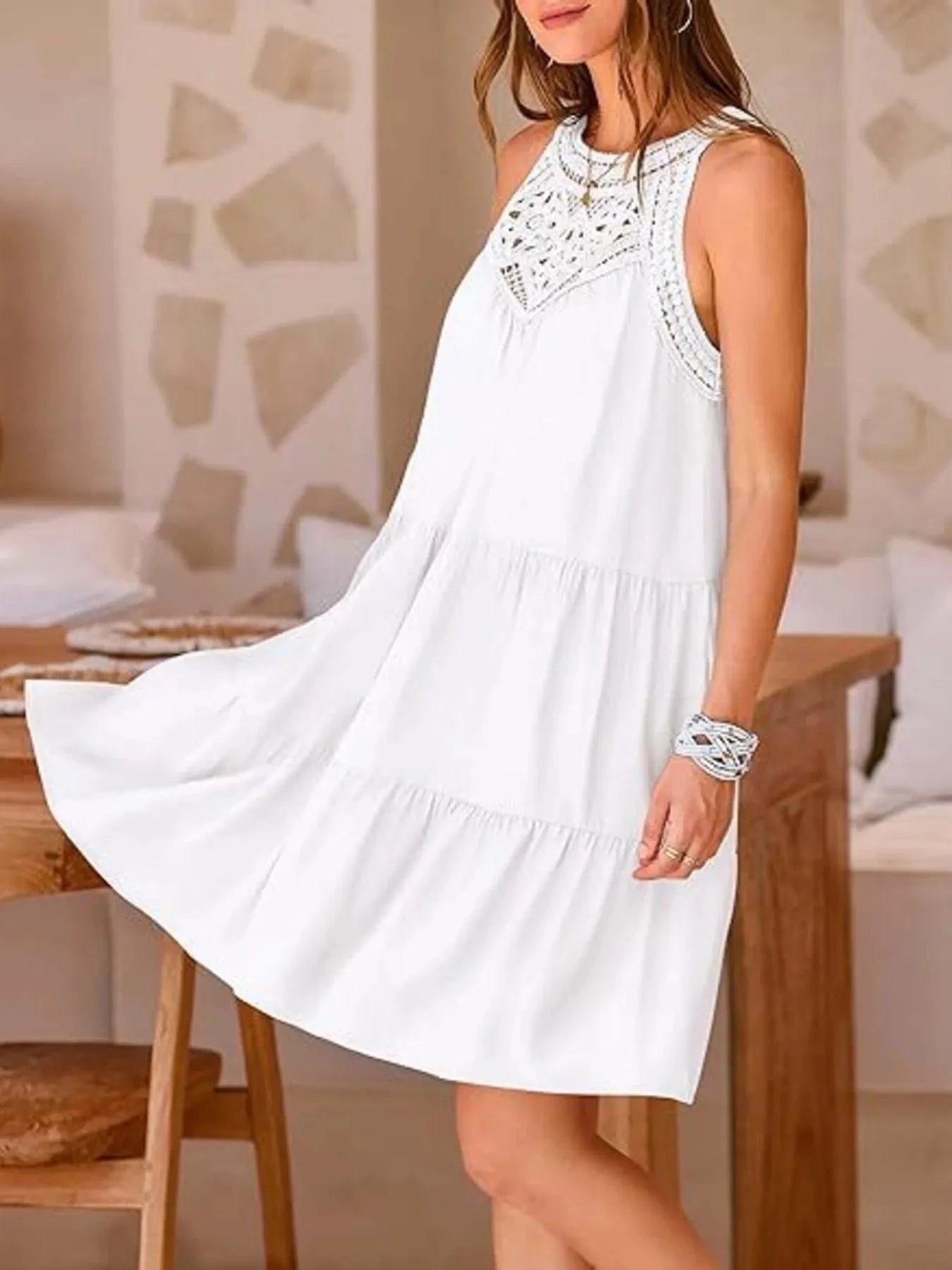 Crochet Lace Tiered Summer Dress